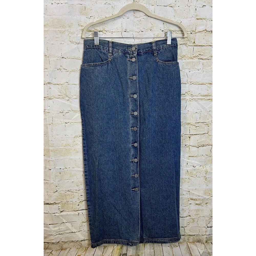 Vintage NY & Co Jeans Button Front Straight Pencil Midi Skirt Denim Size 10